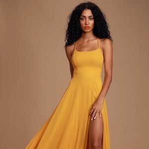 Dreamy Romance Mustard Yellow Backless Maxi Dress with tags - size S